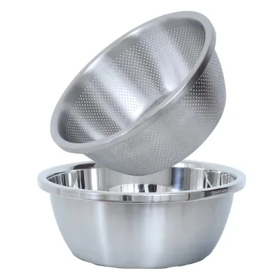 Stainless Steel Eco-Friendly Microporous Colander >10 L Capacity Large Mixing Bowl for Washing Vegetables Rice Draining Party