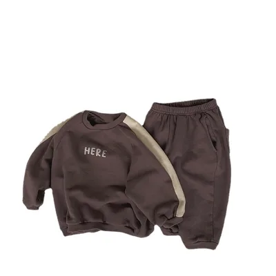 Korean Version of ING Boys and Girls' Autumn and Winter New Set Letter Cute Fleece Sweater Guard Pants Casual Two Piece Set