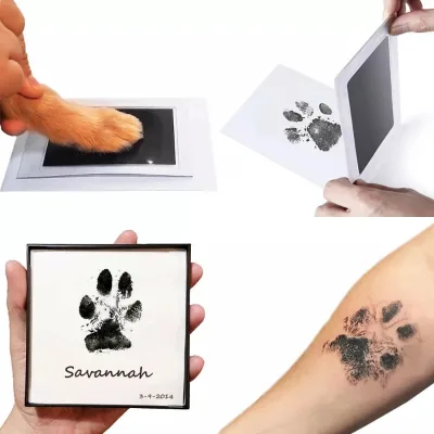 Pet Dog Cat Paw Print Ink Set Pad Baby Handprints Safe Non-toxic Wash Free Easy Clean DIY Wall Decor PVC 8x12.5cm Pet Souvenirs