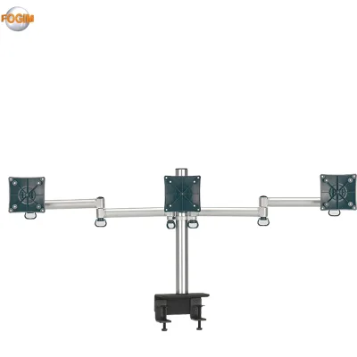 FOGIM Triple (3) LCD Monitor Folding Shelf Stands (Desk Clamp Mount) Silver Color Taiwan Origin in Stock