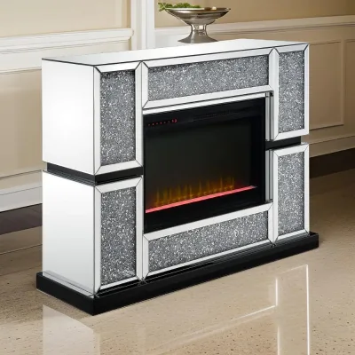 Factory Directly Elegant Electric Fireplace with Sliver Mirror Panel Framing and Faux Crystals Inlay