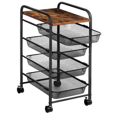 Industrial Kitchen Storage Cart, Narrow Rolling Cart with Wheels, Industrial Bar Cart, Lockable Utility Cart with Basket Drawer