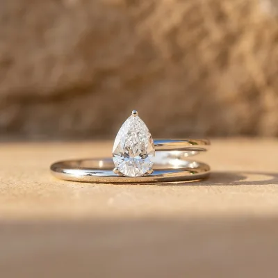 Spring New Arrival 925 Silver Statement Jewelry Women Minimalist Solitaire Diamond Double Layers Water Drop Pear Moissanite Ring