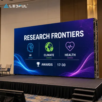 Wide Rental LED Poster Wall P2.6 for University Research Symposium with fast-lock touring cabinets Rental Installation