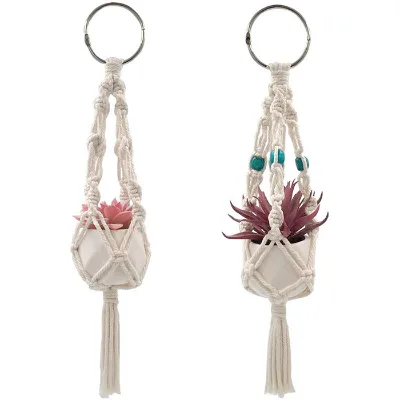 Hot Sale Small Macrame Plant Hanger Handmade Car Rear View Hanging Planter Cotton Rope for Car Home Decorations