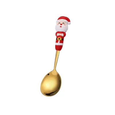 Wholesale Gold Christmas Kids Cartoon Stainless Steel Dinner Spoon Santa Moose Ins Style
