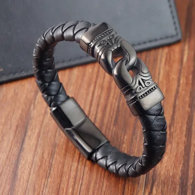 Totem bracelet made of braided stainless steel, black hand chain