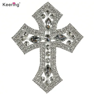 WRE-319 Keering Diamante Embellishment Applique Strass Cross Rhinestone Patches for Clothing Suit Decoration