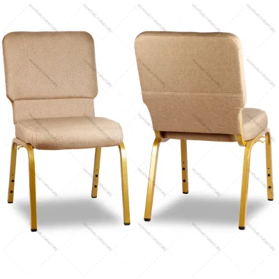 High Quality Gold Metal Interlocking Bishop Chair Fabric and Plastic Upholstered for Church and Dining for Living Room Use