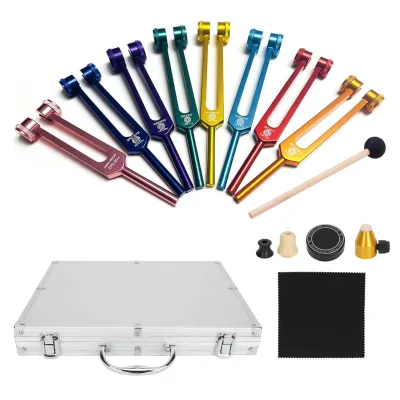 8 Colors Tuning Fork Set Aluminum Alloy Multi Frequency Tuning Forks with Hammer for Daily Relaxing Entertainment