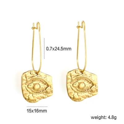 Wholesale 18K Gold PVD Stainless Steel Earrings Hammered Square Pendant Wire Hook Drop Earrings Women Waterproof Vintage Jewelry