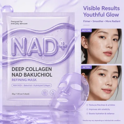OEM Anti Wrinkle Hydrating Glass Skin Face Masking Sheet NAD+ Bakuchiol Collagen Hydrogel Peptide Face Sheet Mask