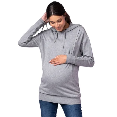 Sustainable Zipper Maternity Nursing Hoodie Bamboo Cotton Terry Open Breast Clothing Eco Friendly Nursing Hoodie