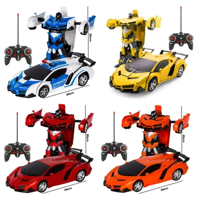 Hot Sale 2 in 1 Deformation Car Robot Model Car Remote Control Toy One-button Deformation Children Gift Toy Remote Control Car