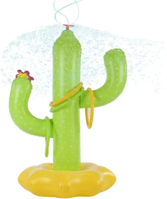 Sprinkler for Kids Inflatable Cactus Water Toys for Boys Girls Summer Outdoor Game with 4 Toss Rings