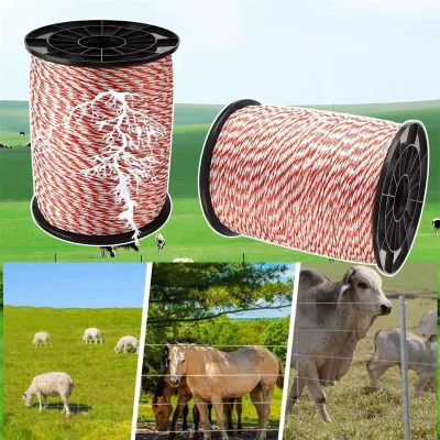 Powered Rope for Cattle, Horses, Sheep Electronic Fencing Bold Specialized Conductor Cable Electric Fence PolyWire