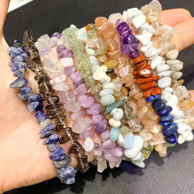 Crystal Chips with Holes Wholesale Price Irregular Raw 7 Chakra Healing Natural Stone Beaded Gemstone Crystal Chip Bracelet