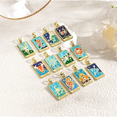 BOYI Hot Selling 18k Copper Plated Brass Pendant Necklace Twelve Zodiac Sign Drop Oil for Couples
