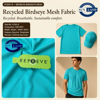 Recycled Repreve RPET Eco Friendly 100% Polyester Weft Knitting Bird Eye Mesh Fabric