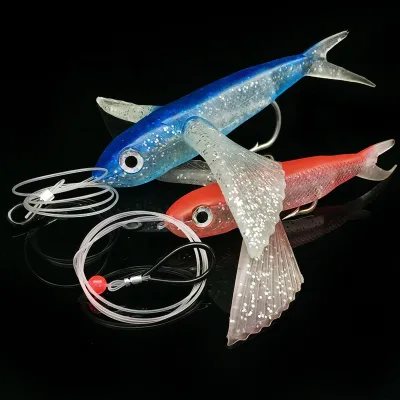 New Fly Fish With Line 17cm/21cm PVC Fly Fishing Lure Set Soft Rubber Trolling Fishing Lure