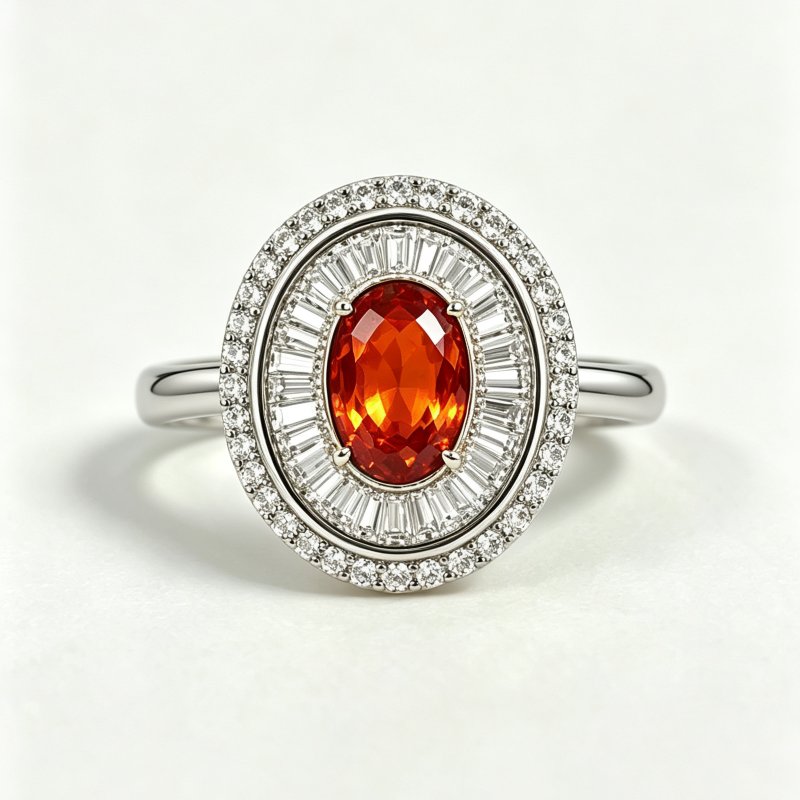 Lab Created Vivid Orange Spessartine Garnet Gemstone S925 Silver Ring for Women Daily Party Occasion Fine Jewelry