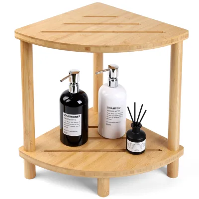 Durable Waterproof Anti-Slip Bamboo Corner Shower Bench Small Space Bathroom Seat Storage Rack Shower Stool for Shaving Legs