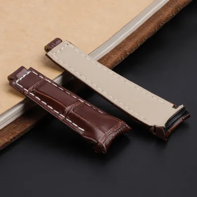 Brand Designer High End Luxury Authentic Leather Cowhide Strap Embossed Liner Multi Color 20MM Durable Quick-Release Curved End