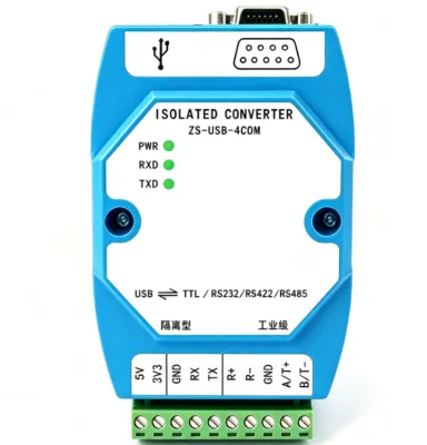 ZS-USB-4COM Industrial Isolated USB to TTL RS232 RS422 RS485 Serial Converter Adapter
