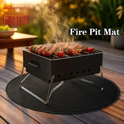 Fire Pit Mat for Deck Patio Grass Protection Round Fireproof Heat Resistant Pad Double Sided Fiberglass Silicone Outdoor
