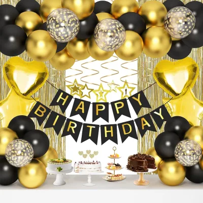 Cross Border Black Gold La Flag Birthday Balloon Set Happy Birthday Aluminum Foil Balloon Decoration Birthday Party Balloon