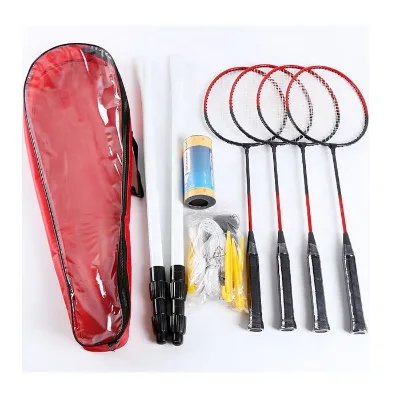 Cheap Price Outdoor 4 Players Portable Family Iron Badminton Racket Set with Shuttlecock and Net
