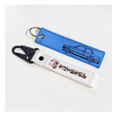 Custom Woven Cotton Keychain with Airplane Embroidery for Car Motorcycle Bag Cat Keyholder