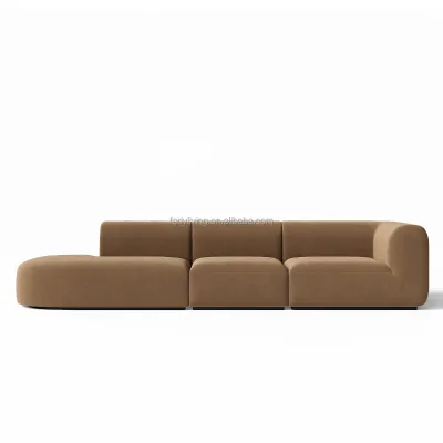FERLY Organic Modern 3-Piece Modular Sectional Sofa with Left Chaise Curved Sculptural Living Room