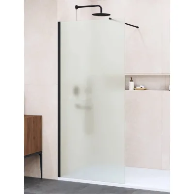 Minimalist Black Framed Frosted Glass Shower Partition Fixed Panel for Residential Bathroom Renovation
