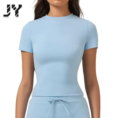 High-quality Solid Color Short-sleeved Yoga Top for Women Round Neck Fashion Fitness Shirt Wholesale Quick-drying Sportswear