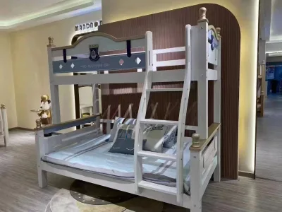 Modern White Solid Wood Kids Bunk Bed Smooth Hand-Waxed Finish Children Bedroom Furniture Organizer
