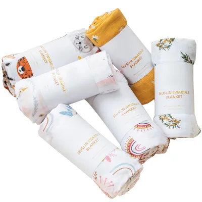 Muslin Super Absorbent Cotton Custom Printing Baby Muslin Swaddle Blanket 100% Cotton Muslin Baby Blanket
