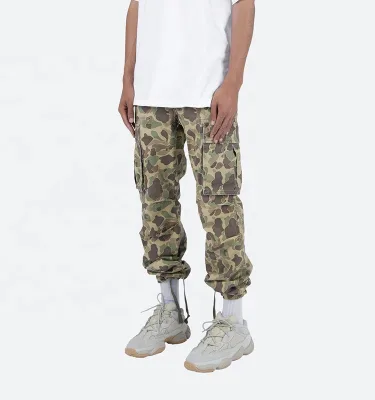 Wholesale 100% Cotton Custom Men Cinch-able Waistband Jogger Pants Trousers Work Out Cargo Pants Camo Cargo Pants