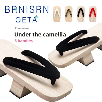 Two-toothed Wooden Clogs Mens White-wood Style Japanese-style Wooden slippers Summer Anime Convention Cosplay Shoes