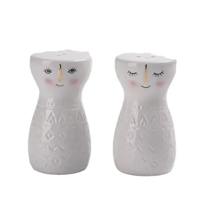 Lady Girl Face Custom Ceramic Salt and Pepper Shaker Set Herb & Spice Tools for Kitchen Use