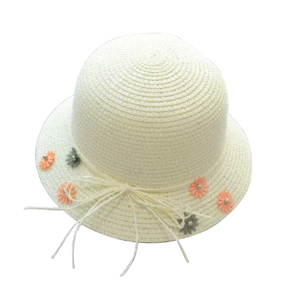 New Design Summer Girls Kids Decorate Straw Short Brim Children Cute Bucket Straw Hat