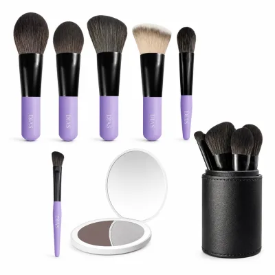 Factory Direct Portable Short Handle Synthetic Fiber OEM ODM Custom Logo Laser Printing Vegan Mini 8Pcs Travel Makeup Brush Set