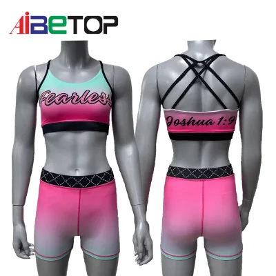 Sublimation Your Own Logo Girls Practice Costumes Wholesale Gradient Rhinestones Cheer Crop Top and Short Woman