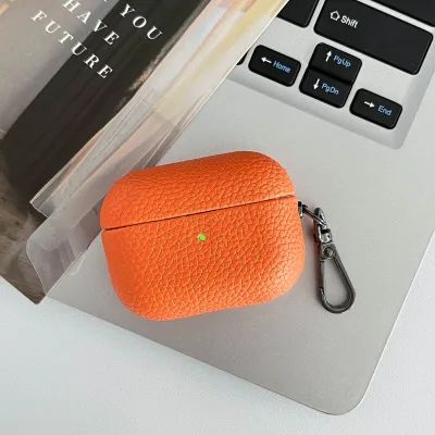 2025 Hot Sale Solid Color Lychee Pattern With Metal Buckle Pu Leather Earphone Case for Airpods Pro 3 2