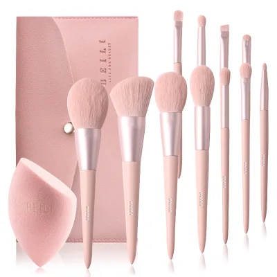 For Professional 11-Piece Luxury Mini Pink Vegan Hair Makeup Brushes Set with Bag & Custom Sponge for Face Use-Wholesale