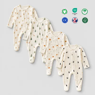 Hongbo 2026 Custom Magnetic Baby Romper Diagonal Closure Footie Jumpsuit OEM Christmas Halloween Print Bamboo Viscose Sleepsuit