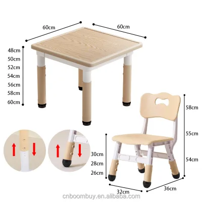 Modern Height-Adjustable Plastic Kids Arts Crafts Table Set Square Toddler Chair Home Office School Bedroom Indoor/Outdoor Use