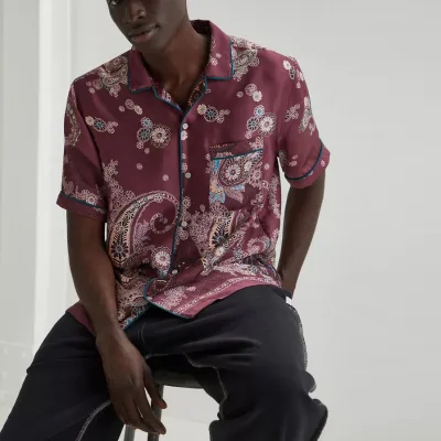 Custom Men Fashion Summer Digital Printing Allover Short Sleeve Button up Hawaii Shirts Piping Satin Twill Shirt