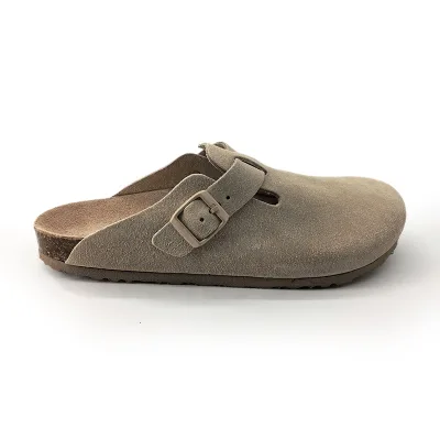 Wholesale Men Women Grey Suede Upper Mules Slip-On Clog Sandals with Ergonomic Cork Midsole Rubber Outsole Custom Logo Available