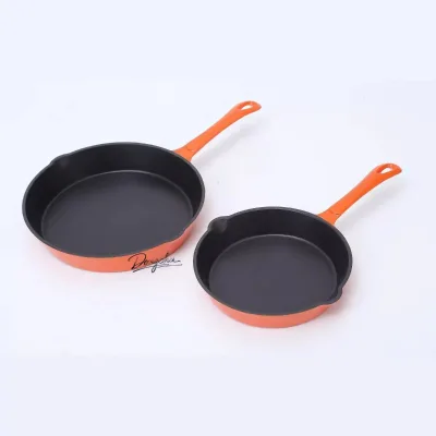 Enameled Cast Iron Grill Pan with Wood Handle - Stylish Design, Easy Grip, Safe for Dishwasher